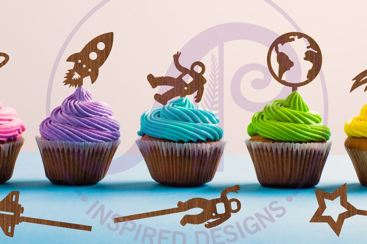 Intra απο ξύλο plywood 3mm-4mm πάχος – Space Cupcake Toppers, 8 σχέδια Δίασταση  20x20 cm INTRAFABR-89558164