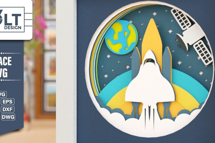 Intra απο ξύλο plywood 3mm-4mm πάχος – Διαστημική εξερεύνηση 3D Craft Design Δίασταση  40x30 cm INTRAFABR-118385758