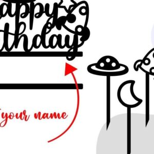 Intra απο ξύλο plywood 3mm-4mm πάχος – Space Happy Birthday Cake Topper Δίασταση  20x20 cm INTRAFABR-30971440