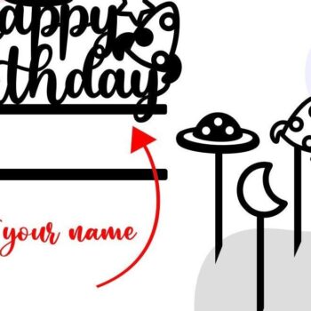 Intra απο ξύλο plywood 3mm-4mm πάχος – Space Happy Birthday Cake Topper Δίασταση  20x20 cm INTRAFABR-30971440 - Image 1