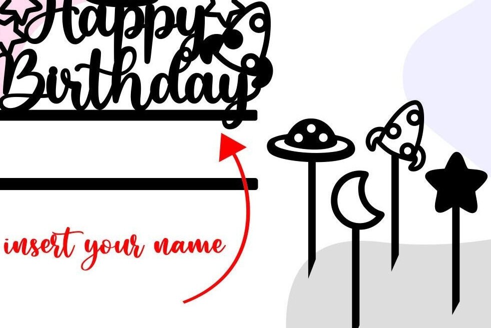 Intra απο ξύλο plywood 3mm-4mm πάχος – Space Happy Birthday Cake Topper Δίασταση  20x20 cm INTRAFABR-30971440