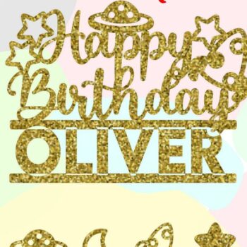 Intra απο ξύλο plywood 3mm-4mm πάχος – Space Happy Birthday Cake Topper Δίασταση  20x20 cm INTRAFABR-30971440 - Image 2