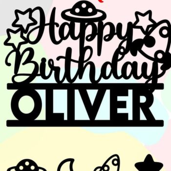 Intra απο ξύλο plywood 3mm-4mm πάχος – Space Happy Birthday Cake Topper Δίασταση  20x20 cm INTRAFABR-30971440 - Image 3