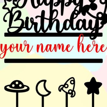 Intra απο ξύλο plywood 3mm-4mm πάχος – Space Happy Birthday Cake Topper Δίασταση  20x20 cm INTRAFABR-30971440 - Image 4