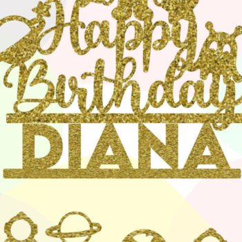 Intra απο ξύλο plywood 3mm-4mm πάχος – Space Happy Birthday Cake Topper Δίασταση 20x20 cm INTRAFABR-32503822 - Image 2