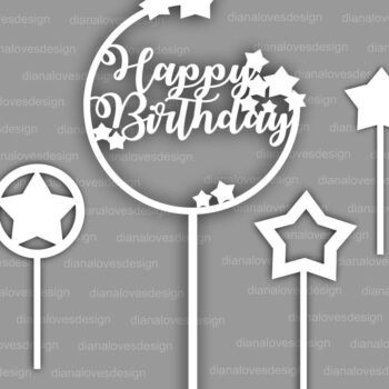 Intra απο ξύλο plywood 3mm-4mm πάχος – Space Happy Birthday Cake Topper Δίασταση 20x20 cm INTRAFABR-30648942 - Image 2