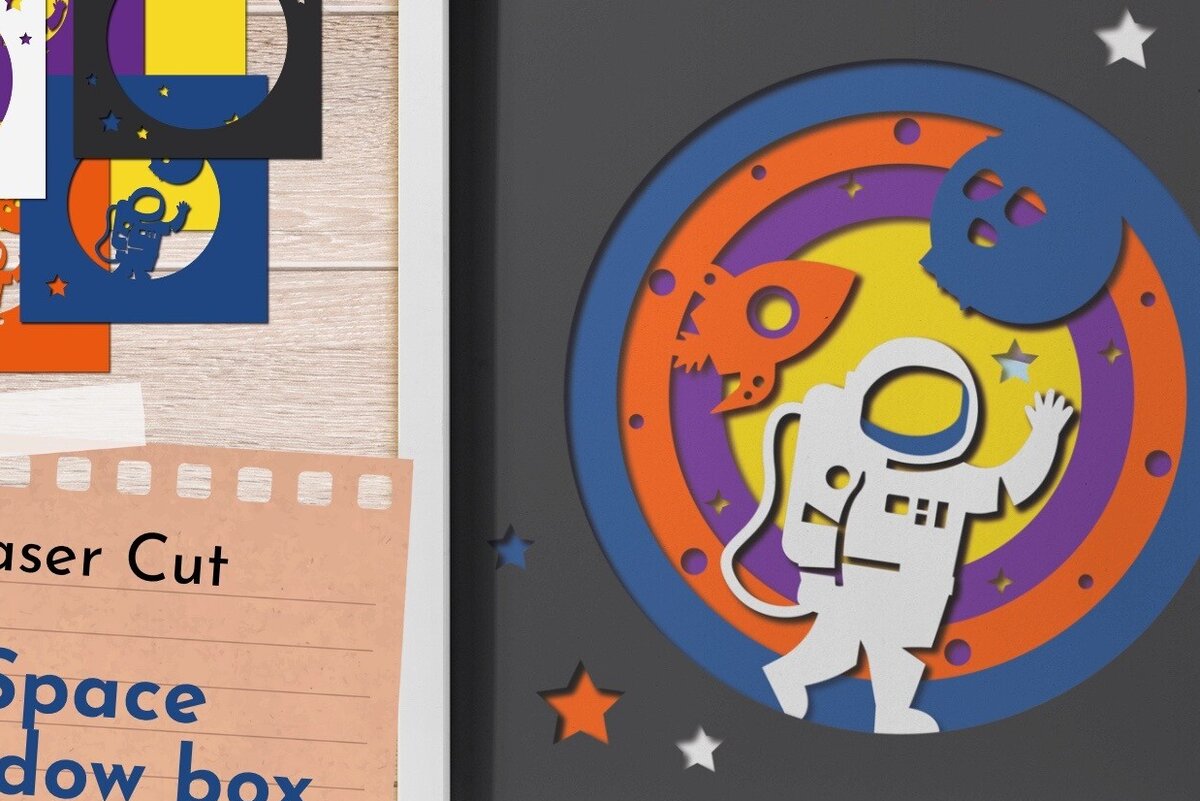 Intra απο ξύλο plywood 3mm-4mm πάχος – Space Shadow Box, Astronaut Light Box Δίασταση  20x20 cm INTRAFABR-80145602