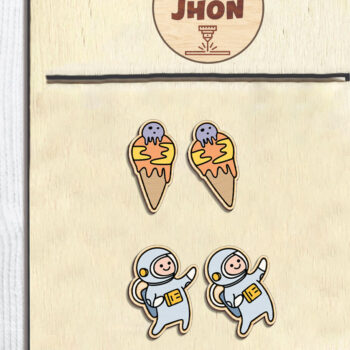 Intra απο ξύλο plywood 3mm-4mm πάχος – Σετ σκουλαρίκια Space Stud Δίασταση  5x5 cm INTRAFABR-97025656 - Image 2