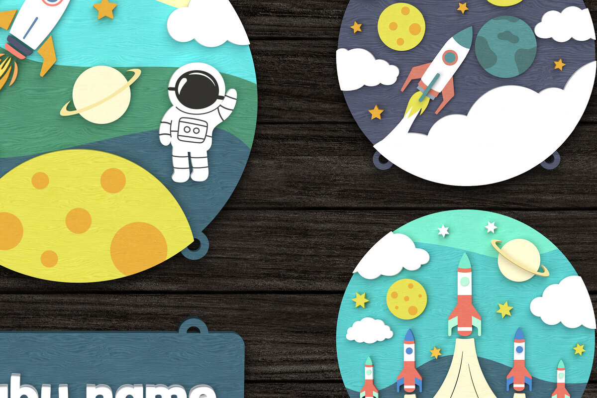 Intra απο ξύλο plywood 3mm-4mm πάχος – Πακέτο πινακίδων με θέμα Space Δίασταση  20x20 cm INTRAFABR-113691927