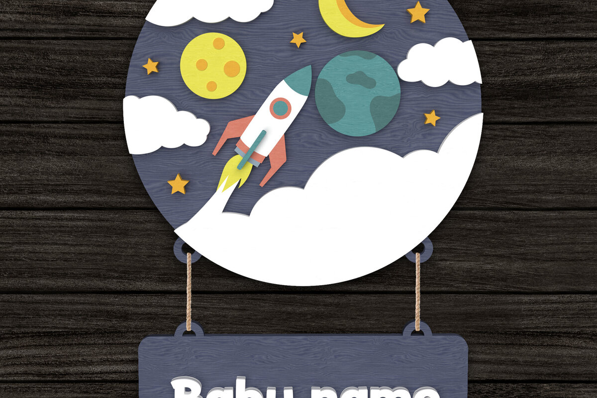 Intra απο ξύλο plywood 3mm-4mm πάχος – Θέμα Space Πινακίδα ονόματος μωρού Δίασταση  20x20 cm INTRAFABR-113691849