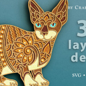 Intra απο ξύλο plywood 3mm-4mm πάχος – Sphynx Cat 3D Layered Δίασταση  20x20 cm INTRAFABR-62908717