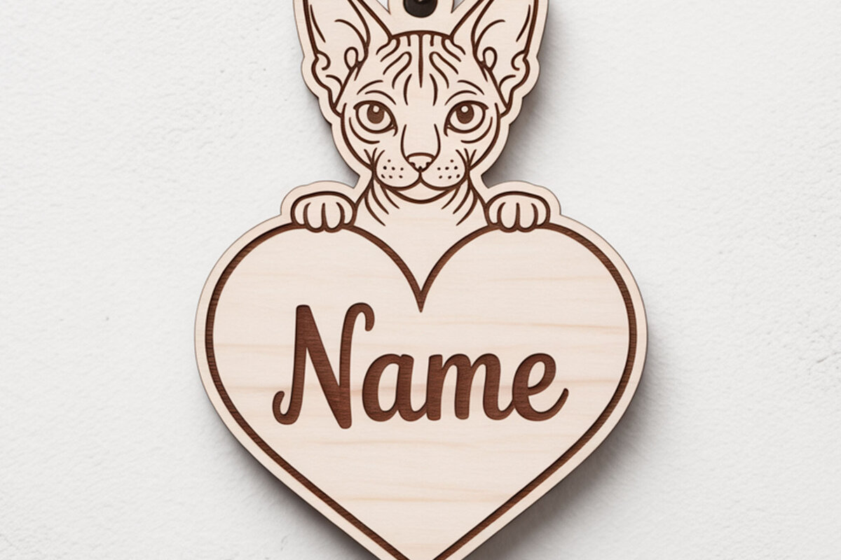 Intra απο ξύλο plywood 3mm-4mm πάχος – Μπρελόκ με όνομα Sphynx Cat Heart Δίασταση  5x5 cm INTRAFABR-122315345