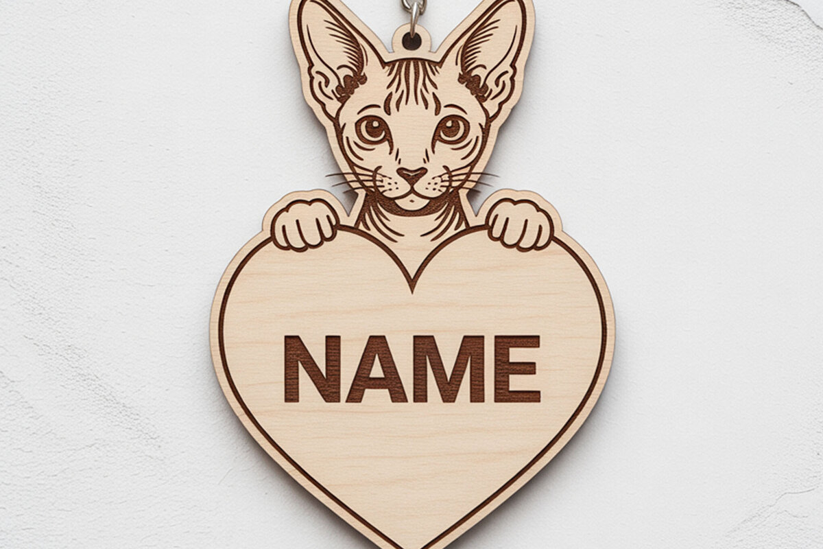 Intra απο ξύλο plywood 3mm-4mm πάχος – Προσωποποιημένη ετικέτα κλειδιού Sphynx Cat Δίασταση  20x20 cm INTRAFABR-122315396