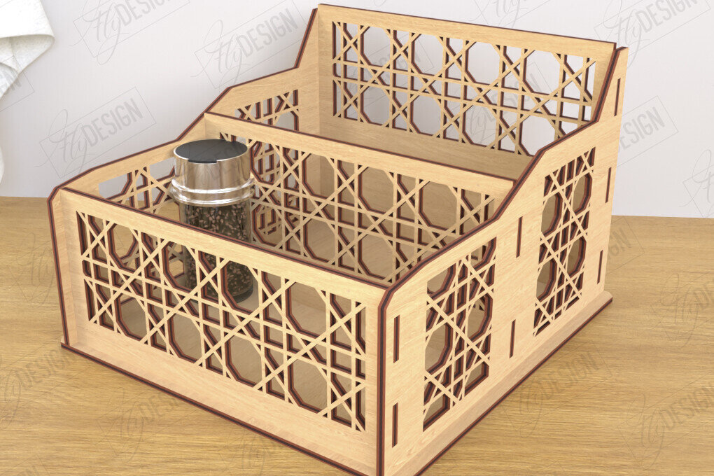 Intra απο ξύλο plywood 3mm-4mm πάχος – Κοπή λέιζερ με ράφι μπαχαρικών | Desktop Organizer Δίασταση  20x20 cm INTRAFABR-120023688