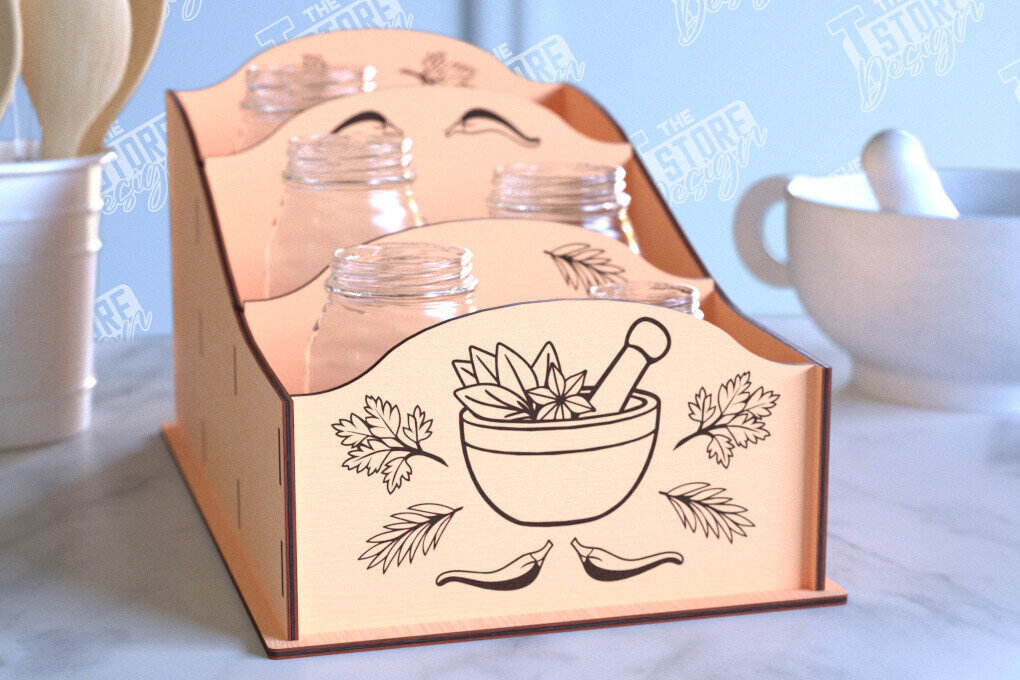 Intra απο ξύλο plywood 3mm-4mm πάχος – Κοπή λέιζερ με ράφι μπαχαρικών | Οργανωτής κουζίνας Δίασταση  20x20 cm INTRAFABR-99883222