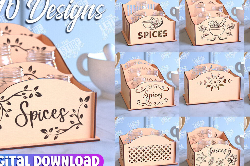 Intra απο ξύλο plywood 3mm-4mm πάχος – Κοπή λέιζερ με ράφι μπαχαρικών | Οργανωτής κουζίνας Δίασταση  20x20 cm INTRAFABR-99883726