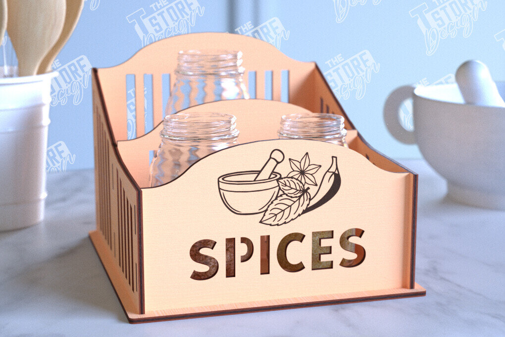 Intra απο ξύλο plywood 3mm-4mm πάχος – Κοπή λέιζερ με ράφι μπαχαρικών | Οργανωτής κουζίνας Δίασταση  20x20 cm INTRAFABR-99883184