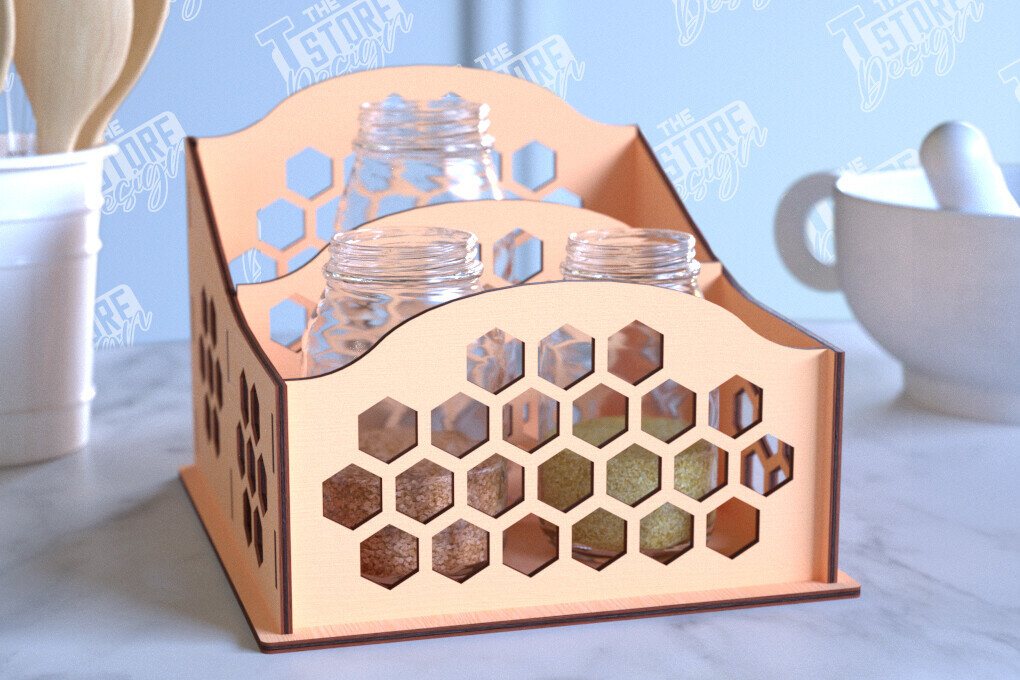 Intra απο ξύλο plywood 3mm-4mm πάχος – Κοπή λέιζερ με ράφι μπαχαρικών | Οργανωτής κουζίνας Δίασταση  20x20 cm INTRAFABR-99883189