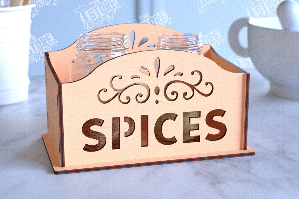 Intra απο ξύλο plywood 3mm-4mm πάχος – Κοπή λέιζερ με ράφι μπαχαρικών | Οργανωτής κουζίνας Δίασταση  20x20 cm INTRAFABR-99883203