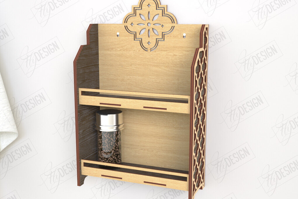 Intra απο ξύλο plywood 3mm-4mm πάχος – Κοπή λέιζερ με ράφι μπαχαρικών | Ράφι κουζίνας Δίασταση  20x20 cm INTRAFABR-120023677