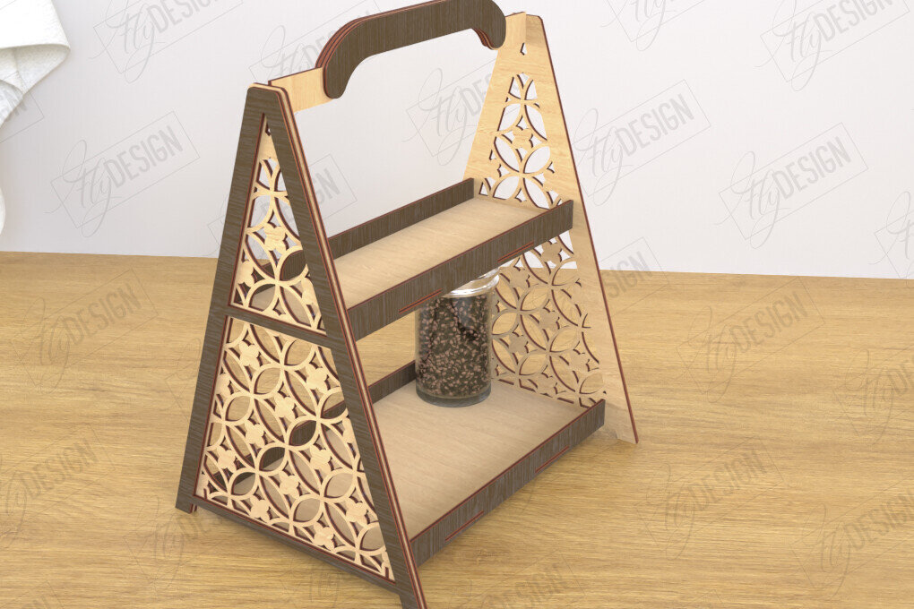 Intra απο ξύλο plywood 3mm-4mm πάχος – Κοπή λέιζερ με ράφι μπαχαρικών | Spice Caddy | CNC Δίασταση  20x20 cm INTRAFABR-120349777
