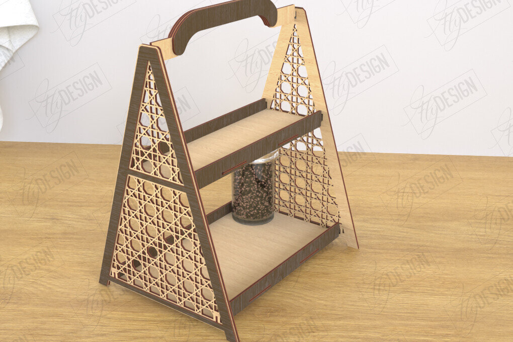 Intra απο ξύλο plywood 3mm-4mm πάχος – Κοπή λέιζερ με ράφι μπαχαρικών | Spice Caddy | CNC Δίασταση  20x20 cm INTRAFABR-120349780