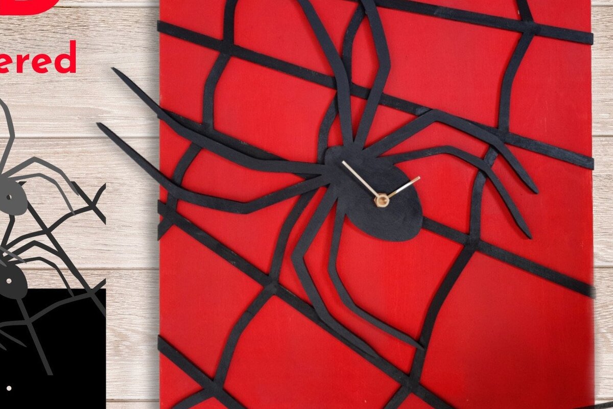 Intra απο ξύλο plywood 3mm-4mm πάχος – Spider 3D Layered Clock, Halloween Laser Δίασταση  20x20 cm INTRAFABR-32854612