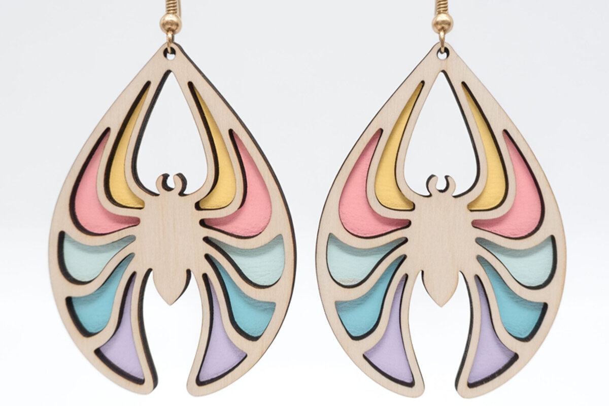 Intra απο ξύλο plywood 3mm-4mm πάχος – Σκουλαρίκια Spider Bloom Δίασταση  5x5 cm INTRAFABR-122357005