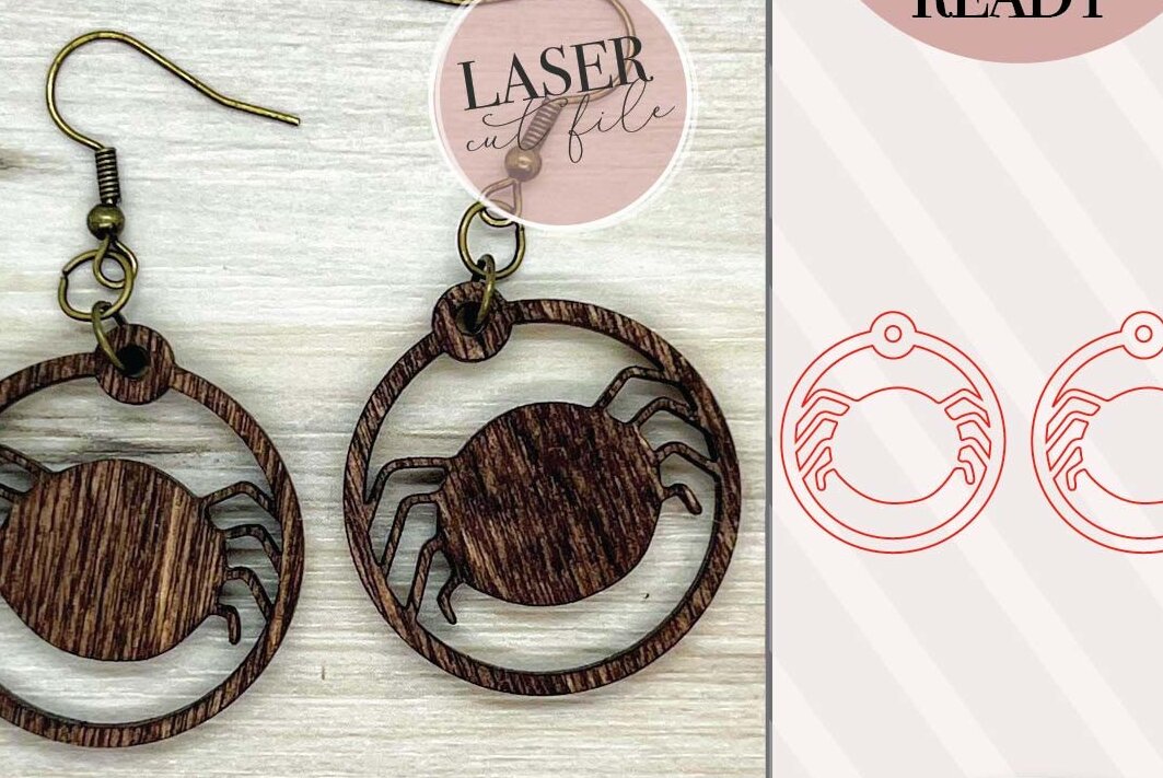 Intra απο ξύλο plywood 3mm-4mm πάχος – Σκουλαρίκια λέιζερ Spider Δίασταση  5x5 cm INTRAFABR-74147564