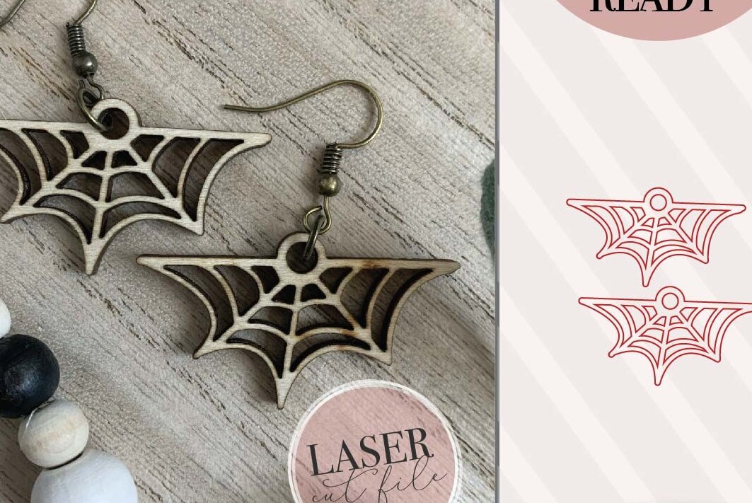 Intra απο ξύλο plywood 3mm-4mm πάχος – Σκουλαρίκια λέιζερ Spider Web Δίασταση  5x5 cm INTRAFABR-74151025