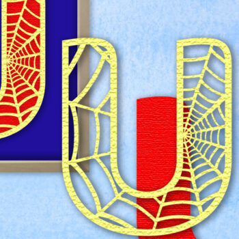 Intra απο ξύλο plywood 3mm-4mm πάχος – Μονόγραμμα Spiderweb - Letter U Δίασταση  20x20 cm INTRAFABR-91981630 - Image 1