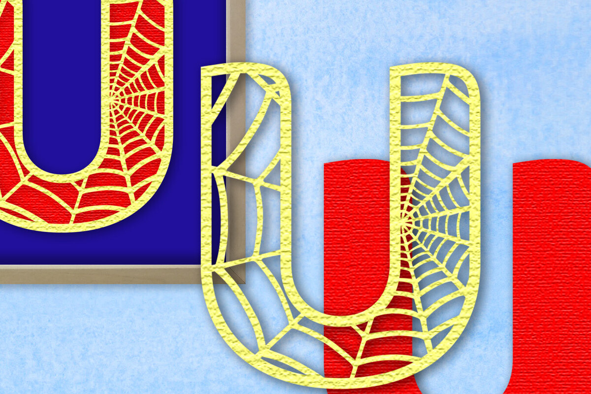 Intra απο ξύλο plywood 3mm-4mm πάχος – Μονόγραμμα Spiderweb - Letter U Δίασταση  20x20 cm INTRAFABR-91981630