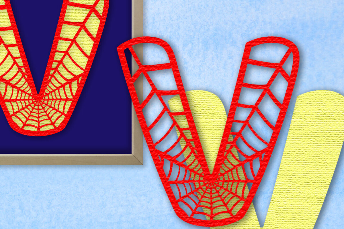 Intra απο ξύλο plywood 3mm-4mm πάχος – Μονόγραμμα Spiderweb - Γράμμα V Δίασταση  20x20 cm INTRAFABR-91981801