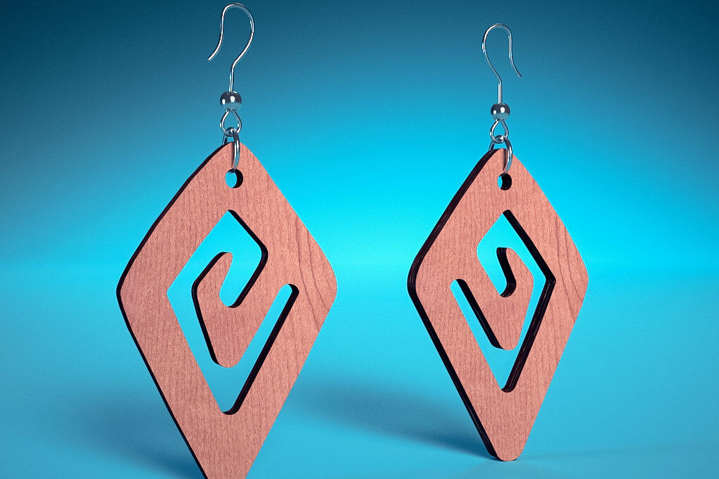 Intra απο ξύλο plywood 3mm-4mm πάχος – Σπειροειδή Σκουλαρίκια |  Δίασταση  5x5 cm INTRAFABR-70451007