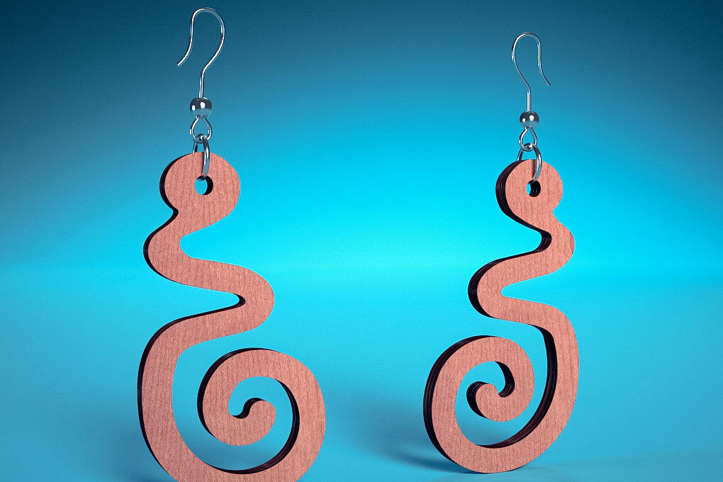 Intra απο ξύλο plywood 3mm-4mm πάχος – Σπειροειδή Σκουλαρίκια |  Δίασταση  5x5 cm INTRAFABR-70451045