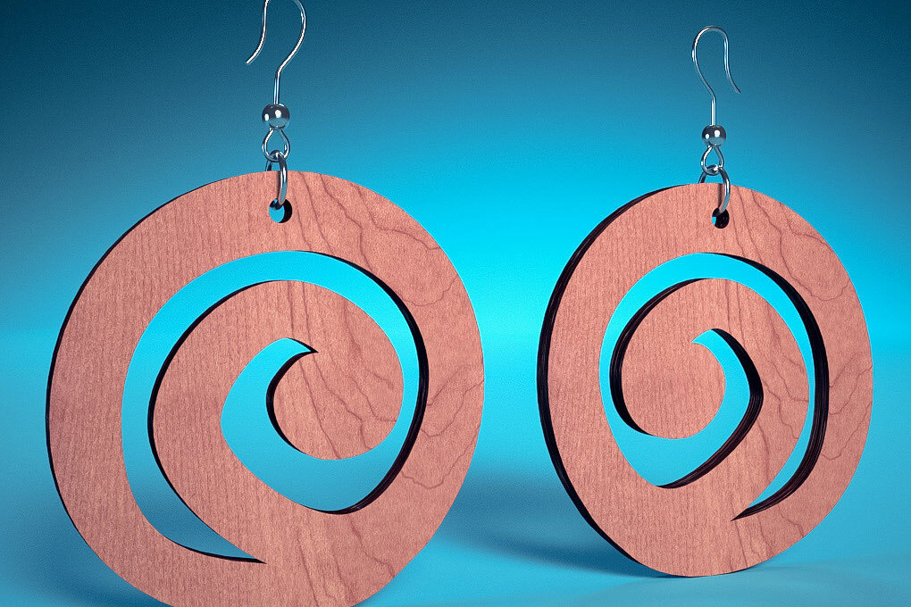 Intra απο ξύλο plywood 3mm-4mm πάχος – Σπειροειδή Σκουλαρίκια |  Δίασταση  5x5 cm INTRAFABR-70450755