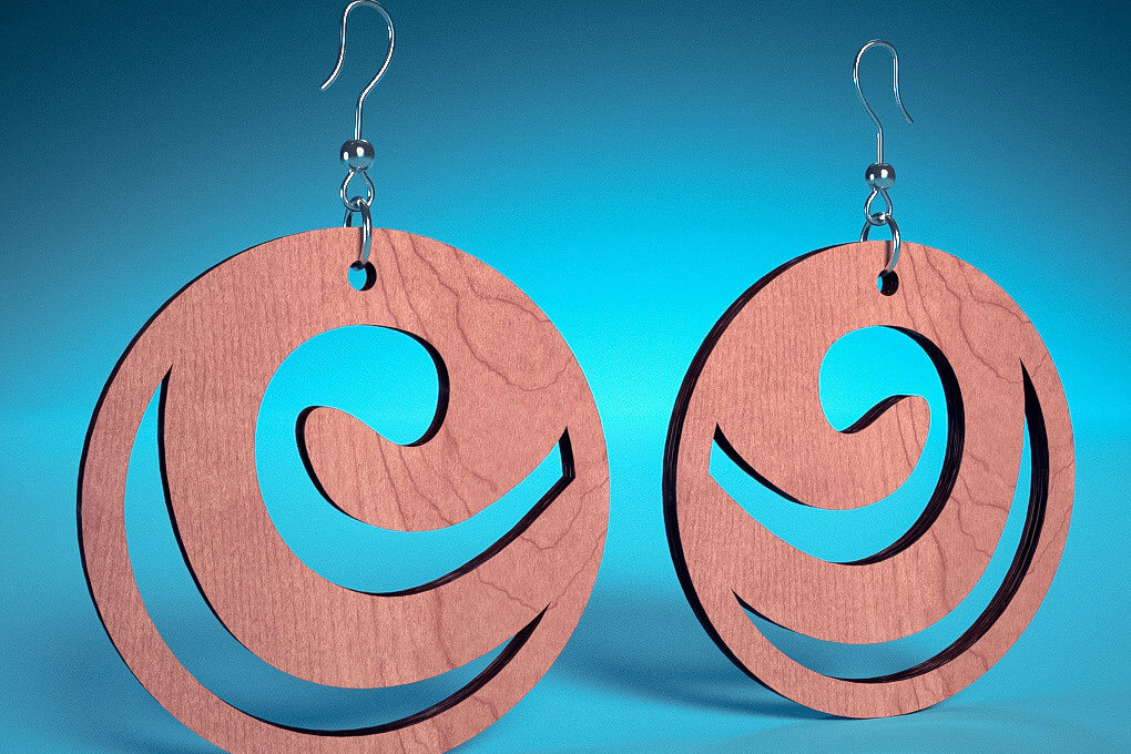 Intra απο ξύλο plywood 3mm-4mm πάχος – Σπειροειδή Σκουλαρίκια |  Δίασταση  5x5 cm INTRAFABR-70450807