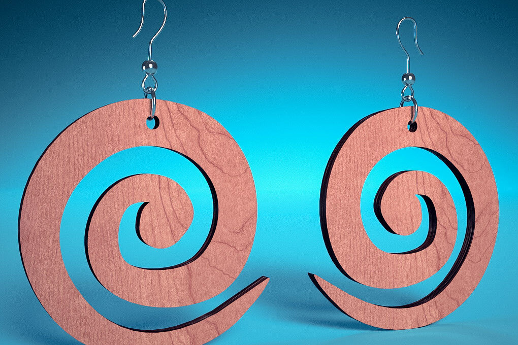 Intra απο ξύλο plywood 3mm-4mm πάχος – Σπειροειδή Σκουλαρίκια |  Δίασταση  5x5 cm INTRAFABR-70450597