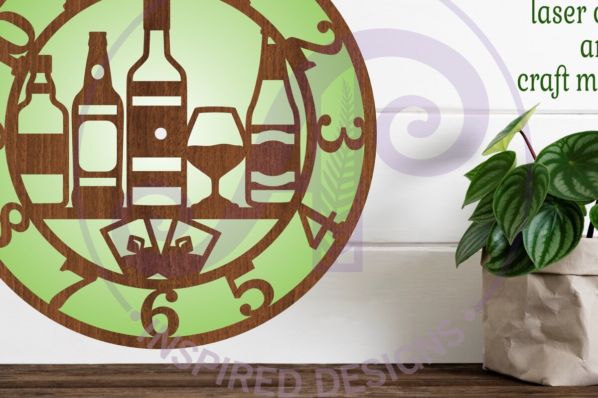 Intra απο ξύλο plywood 3mm-4mm πάχος – Αρχεία κοπής με λέιζερ Spirits Alcohol Clock Δίασταση  20x20 cm INTRAFABR-101869592