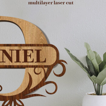 Intra απο ξύλο plywood 3mm-4mm πάχος – Split Name D Monogram Δίασταση  20x20 cm INTRAFABR-80063671 - Image 1