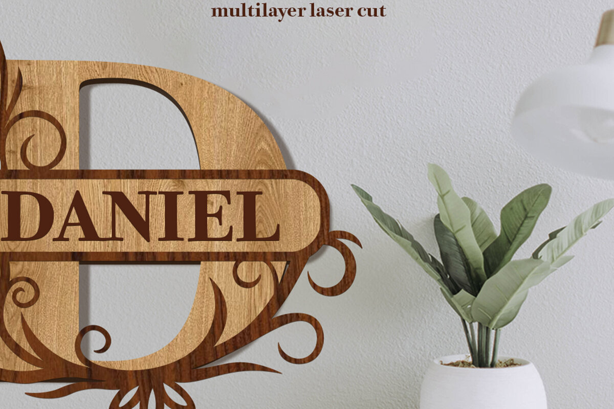 Intra απο ξύλο plywood 3mm-4mm πάχος – Split Name D Monogram Δίασταση  20x20 cm INTRAFABR-80063671