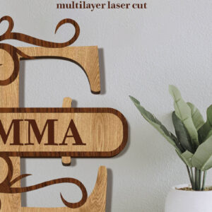 Intra απο ξύλο plywood 3mm-4mm πάχος – Split Name E Monogram Δίασταση  20x20 cm INTRAFABR-80063664