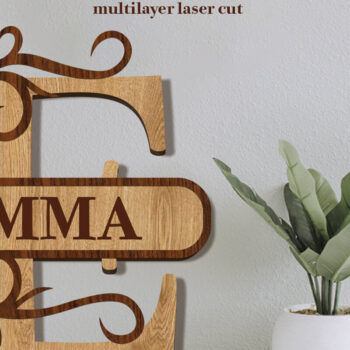 Intra απο ξύλο plywood 3mm-4mm πάχος – Split Name E Monogram Δίασταση  20x20 cm INTRAFABR-80063664 - Image 1