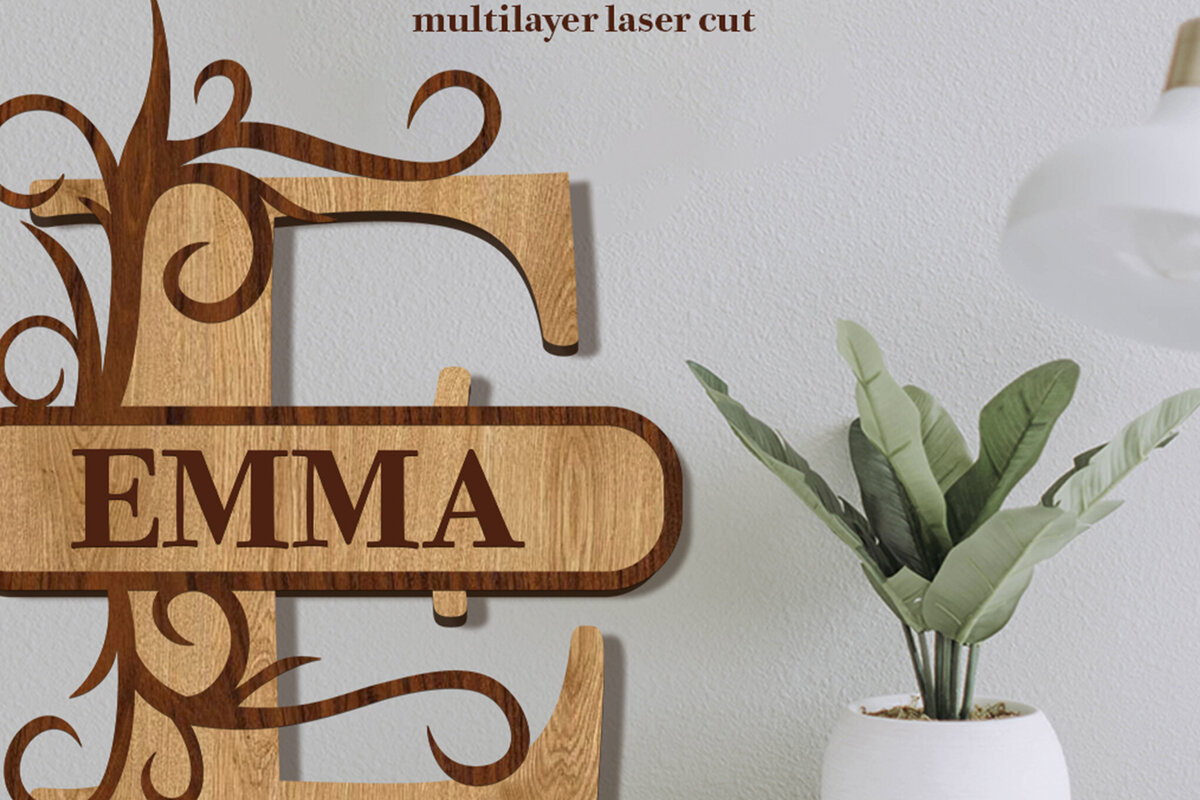 Intra απο ξύλο plywood 3mm-4mm πάχος – Split Name E Monogram Δίασταση  20x20 cm INTRAFABR-80063664