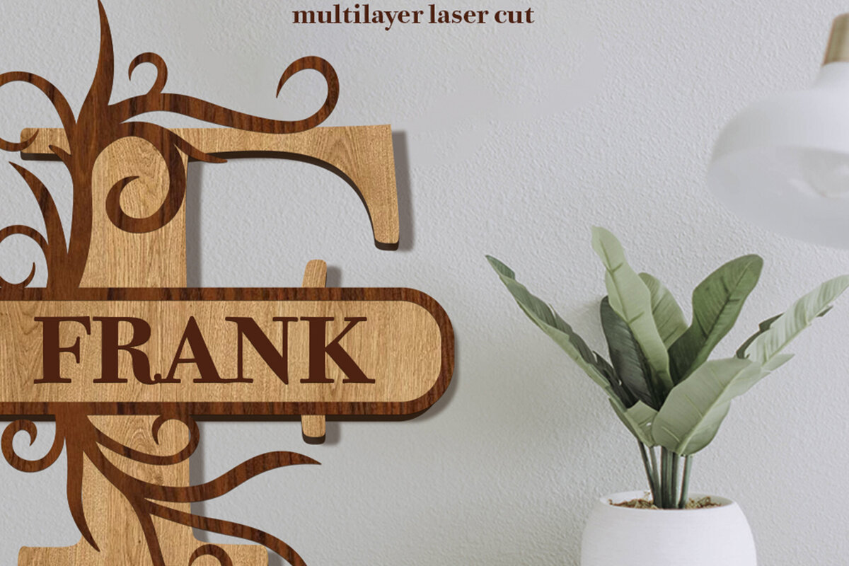 Intra απο ξύλο plywood 3mm-4mm πάχος – Split Name F Monogram Δίασταση  20x20 cm INTRAFABR-80063659