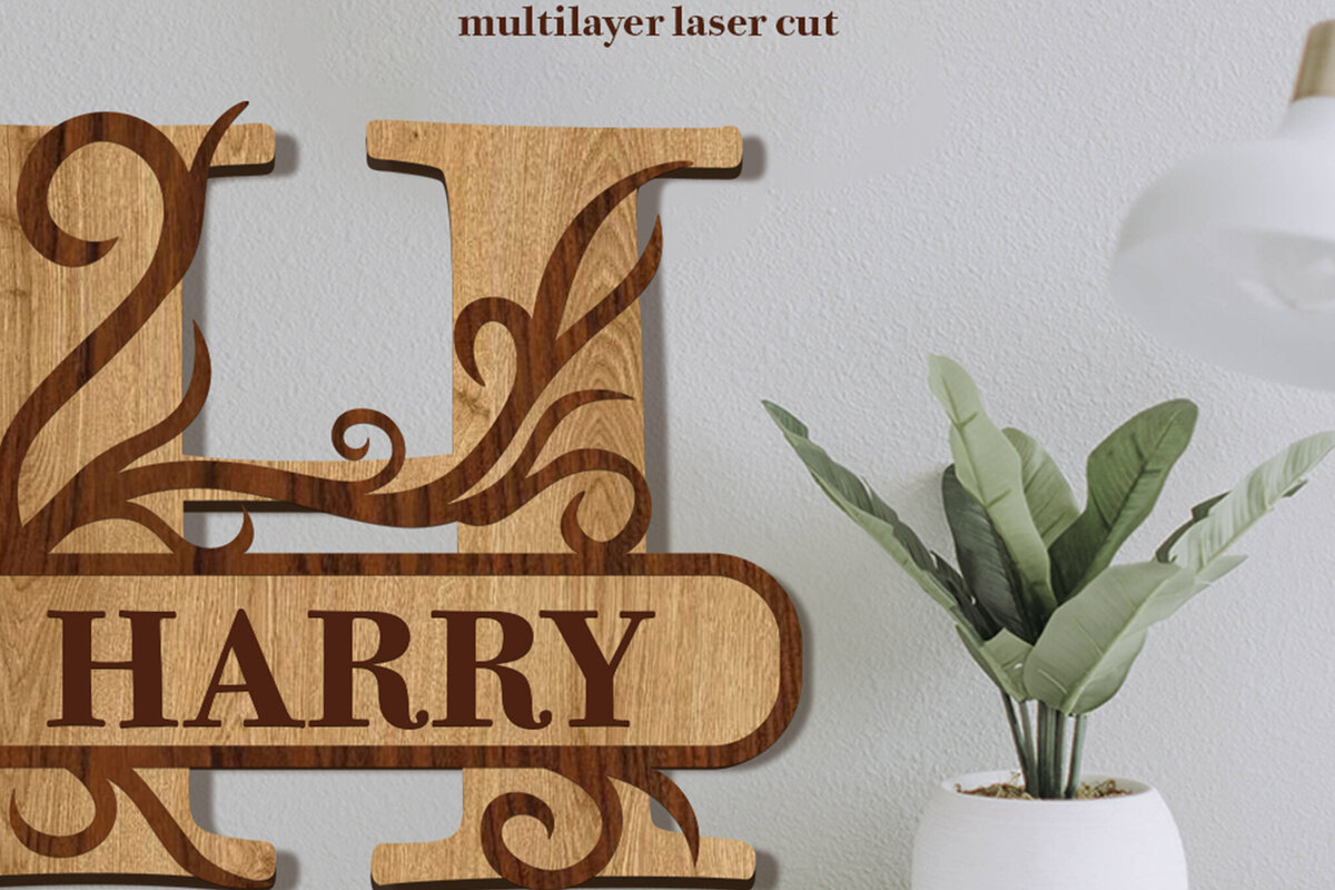 Intra απο ξύλο plywood 3mm-4mm πάχος – Split Name H Monogram Δίασταση  20x20 cm INTRAFABR-80063648