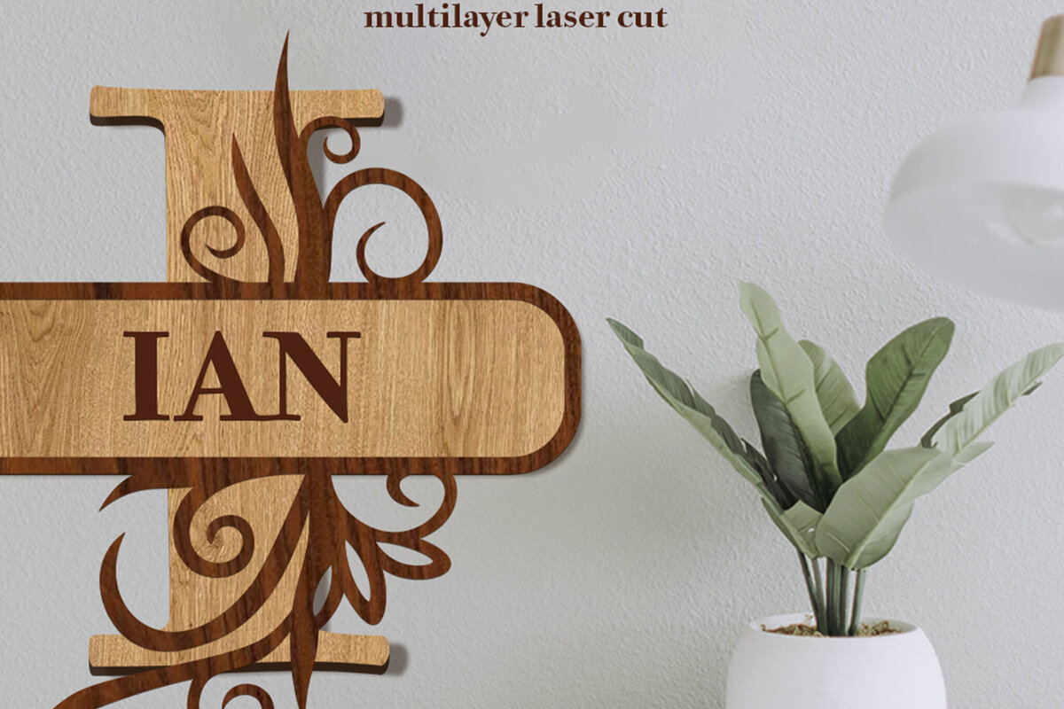 Intra απο ξύλο plywood 3mm-4mm πάχος – Split Name I Monogram Δίασταση  20x20 cm INTRAFABR-80063640