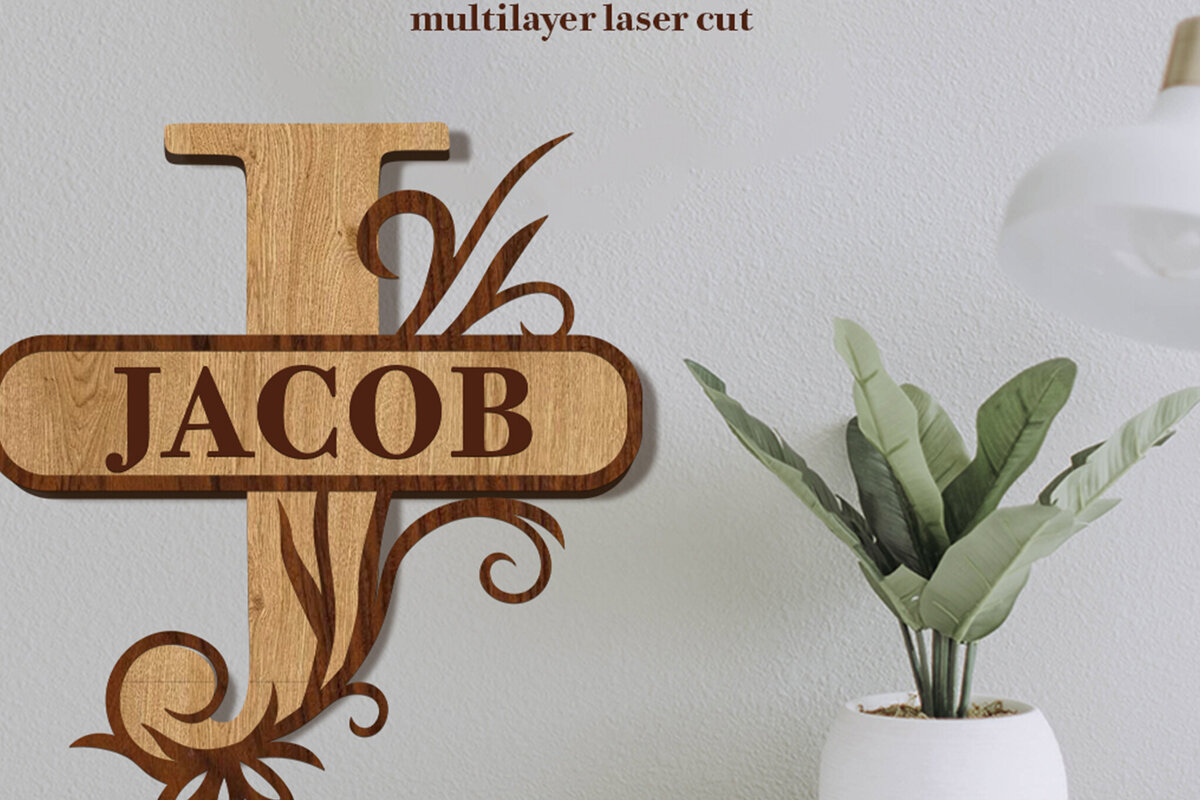 Intra απο ξύλο plywood 3mm-4mm πάχος – Split Name J Monogram Δίασταση  20x20 cm INTRAFABR-80063634