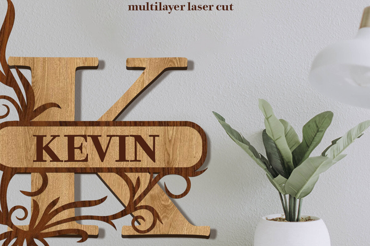 Intra απο ξύλο plywood 3mm-4mm πάχος – Split Name K Monogram Δίασταση  20x20 cm INTRAFABR-80063625