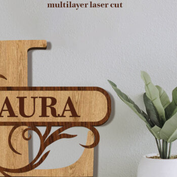 Intra απο ξύλο plywood 3mm-4mm πάχος – Split Name L Monogram Δίασταση  20x20 cm INTRAFABR-80063618 - Image 1